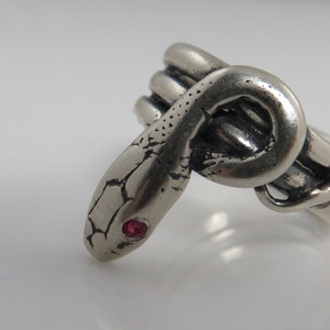 Vintage Sterling Silver Ruby Snake Ring Band sz 5.5.