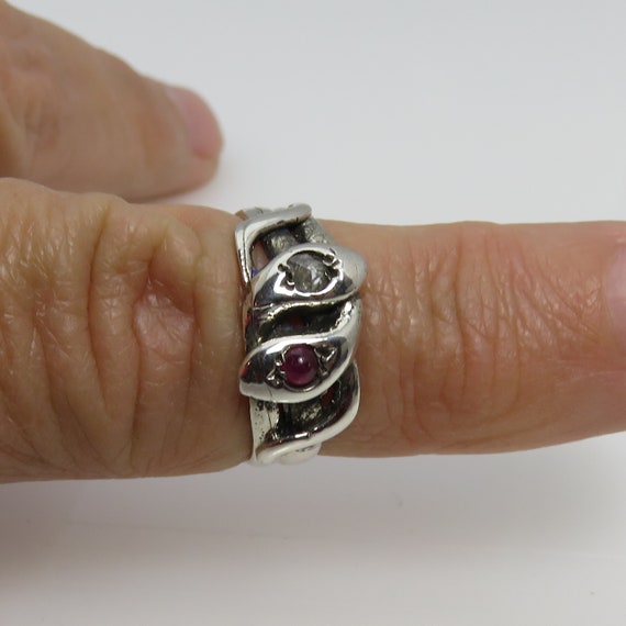 Antique Vintage Silver Diamond Ruby Double Snake … - image 4
