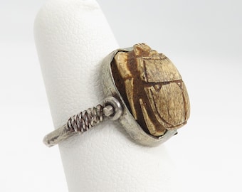 Antique Sterling Silver Egyptian Revival Scarab Swivel Flip Ring sz 4.5.
