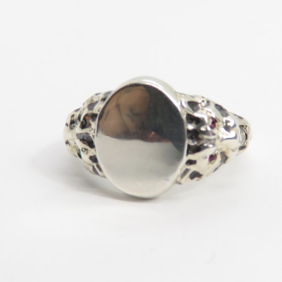 Vintage Sterling Silver Lion Ring Diamond Ruby Em… - image 5