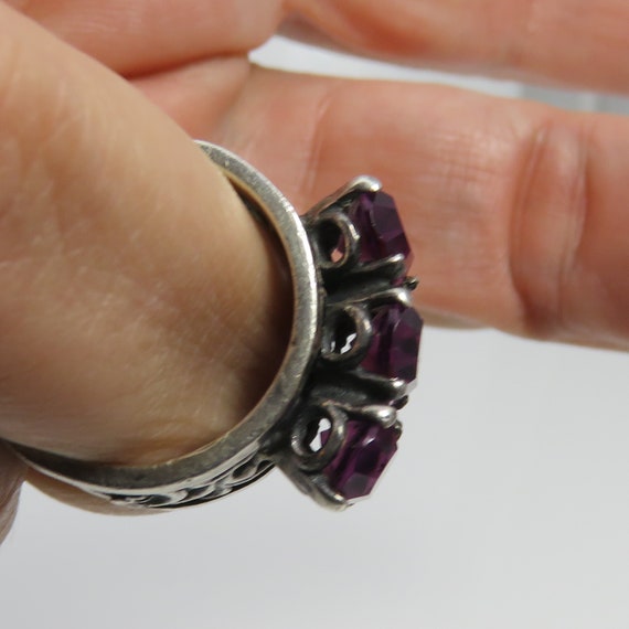Estate Sterling Silver Amethyst Glass Band Ring B… - image 7