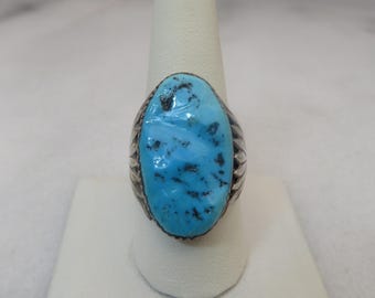Vintage Zuni Robert Leekya Sterling Silver Turquoise Mans Ring Sz 