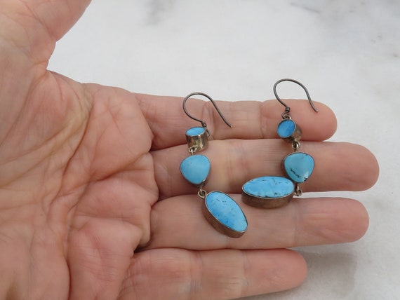 Vintage Sterling Silver Turquoise Long Dangle Ear… - image 4