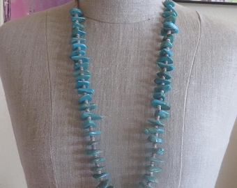 Vintage Navajo Sterling Silver Turquoise Chunks Necklace. 32 inchs