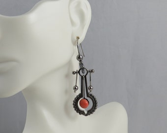 Vintage Sterling Coral Dangle Earrings.