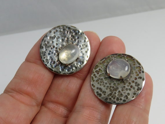 Vintage Modernist Sterling Moonstone Cufflinks. - image 2