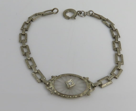 14k Gold Art Deco Diamond Camphor Glass Bracelet. - image 2