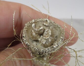 Estate Sterling Silver Birds in Nest Modernist Ring. Artist Signed.