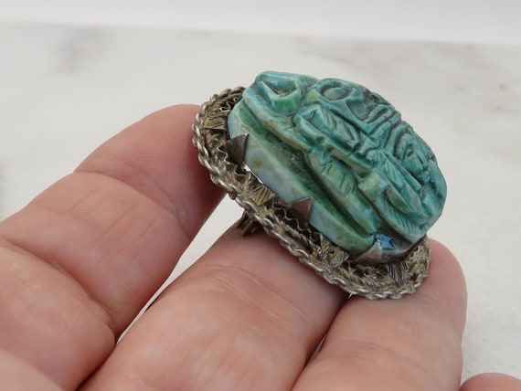 Vintage Egyptian Revival Sterling Scarab Pendant … - image 5