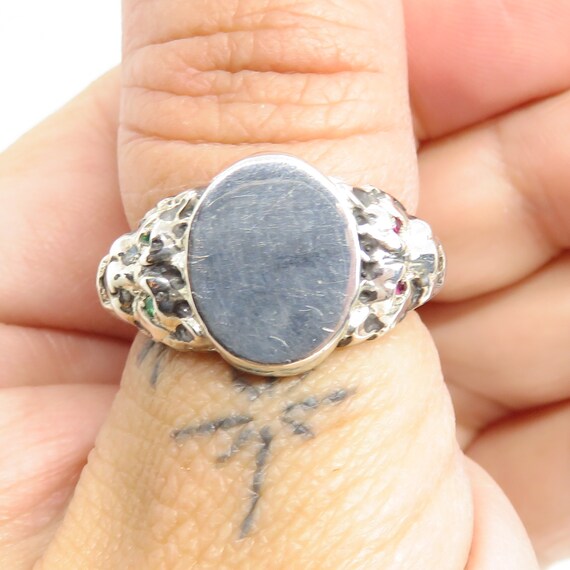 Vintage Sterling Silver Lion Ring Diamond Ruby Em… - image 4