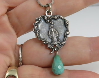 Estate Sterling Art Nouveau Mary  Pendant Necklace.