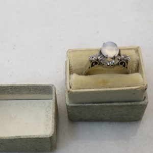 Art Deco Platinum Moonstone Diamond Engagement Ring. sz 5. W Box.