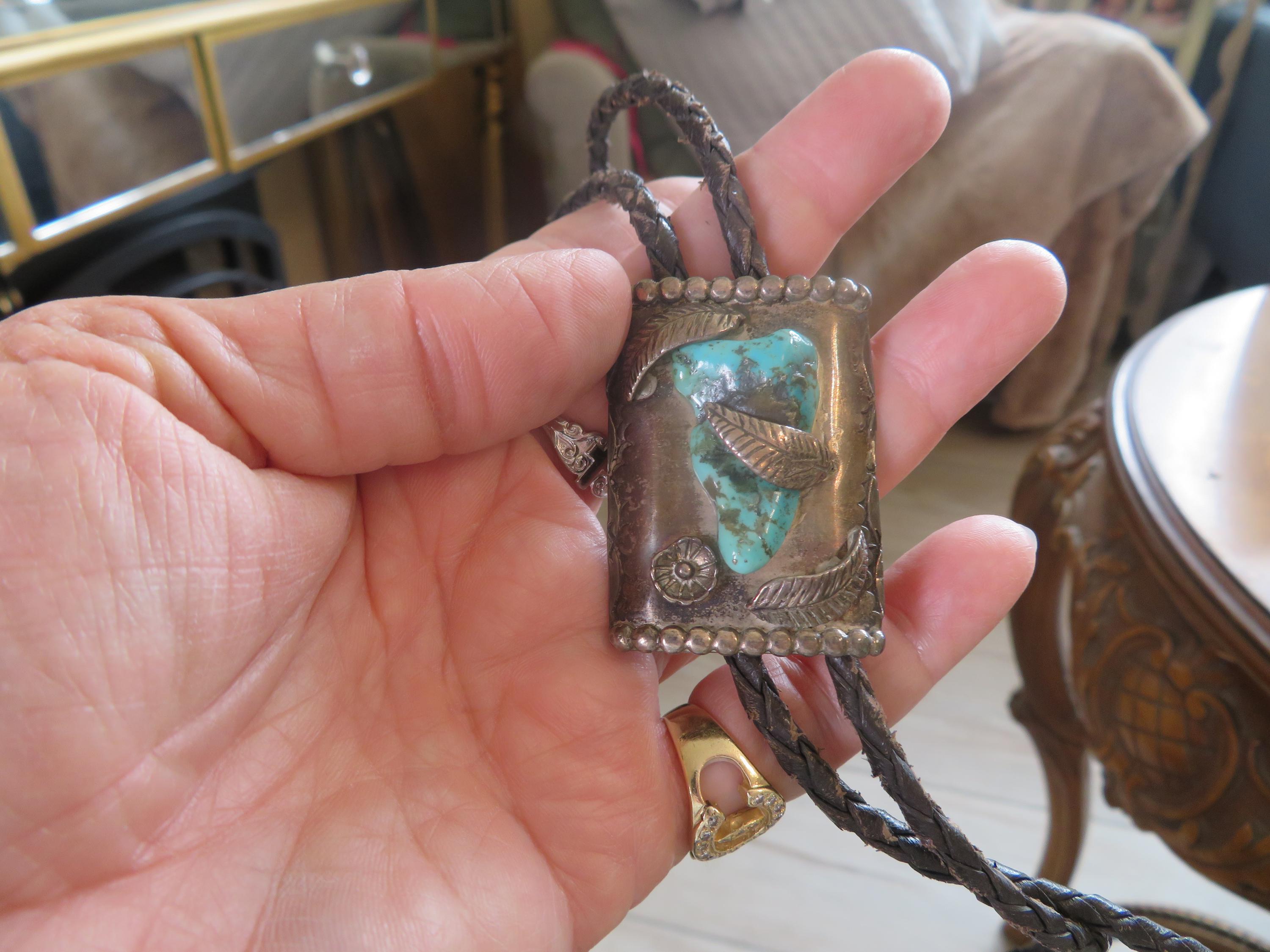 Vintage Sterling Silver Navajo Bolo Tie Turquoise Stone Necklace. - Etsy