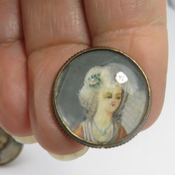 Antique French Sterling Earrings Hand Painted  Po… - image 1