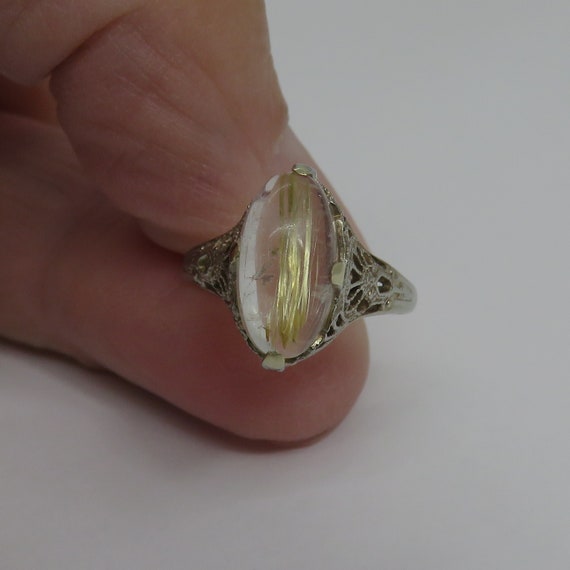 Art Deco 14k White Gold Rutilated Quartz Ring sz 4.5. View 5