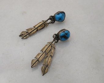 Vintage Navajo Sterling Turquoise Dangle Earrings.
