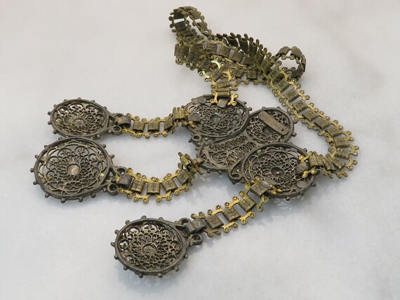 Estate Indo Craft Filigree Etruscan Metal Necklace - image 5