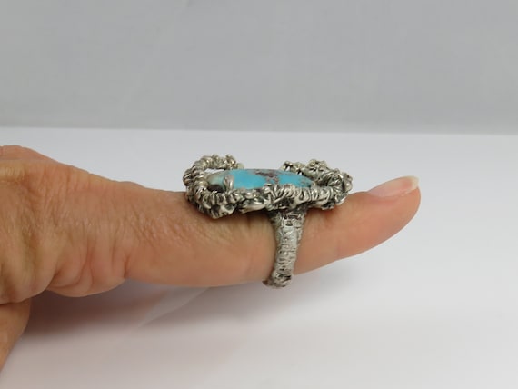 Vintage Huge Brutalist Modernist Sterling Turquoi… - image 3