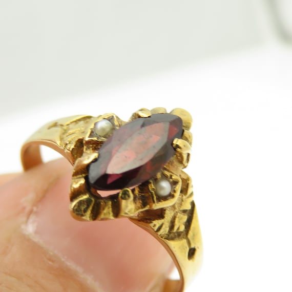 Victorian 14k Red Garnet Pearl Ring size 7. - image 1