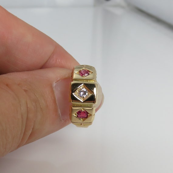 Antique 18k Yellow Gold Diamond Ruby Gypsy Band R… - image 5