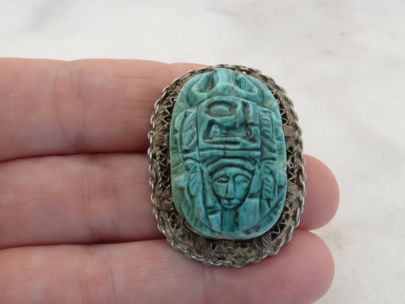 Vintage Egyptian Revival Sterling Scarab Pendant … - image 1