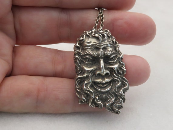 Vintage Sterling Silver Greek God Pendant Necklace - image 4