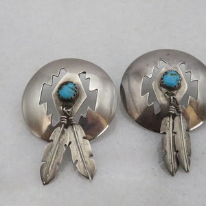 Vintage Navajo Turquoise Feather Dangle Earrings.
