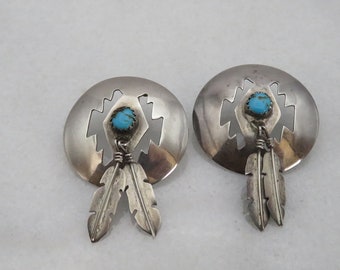Vintage Navajo Turquoise Feather Dangle Earrings.