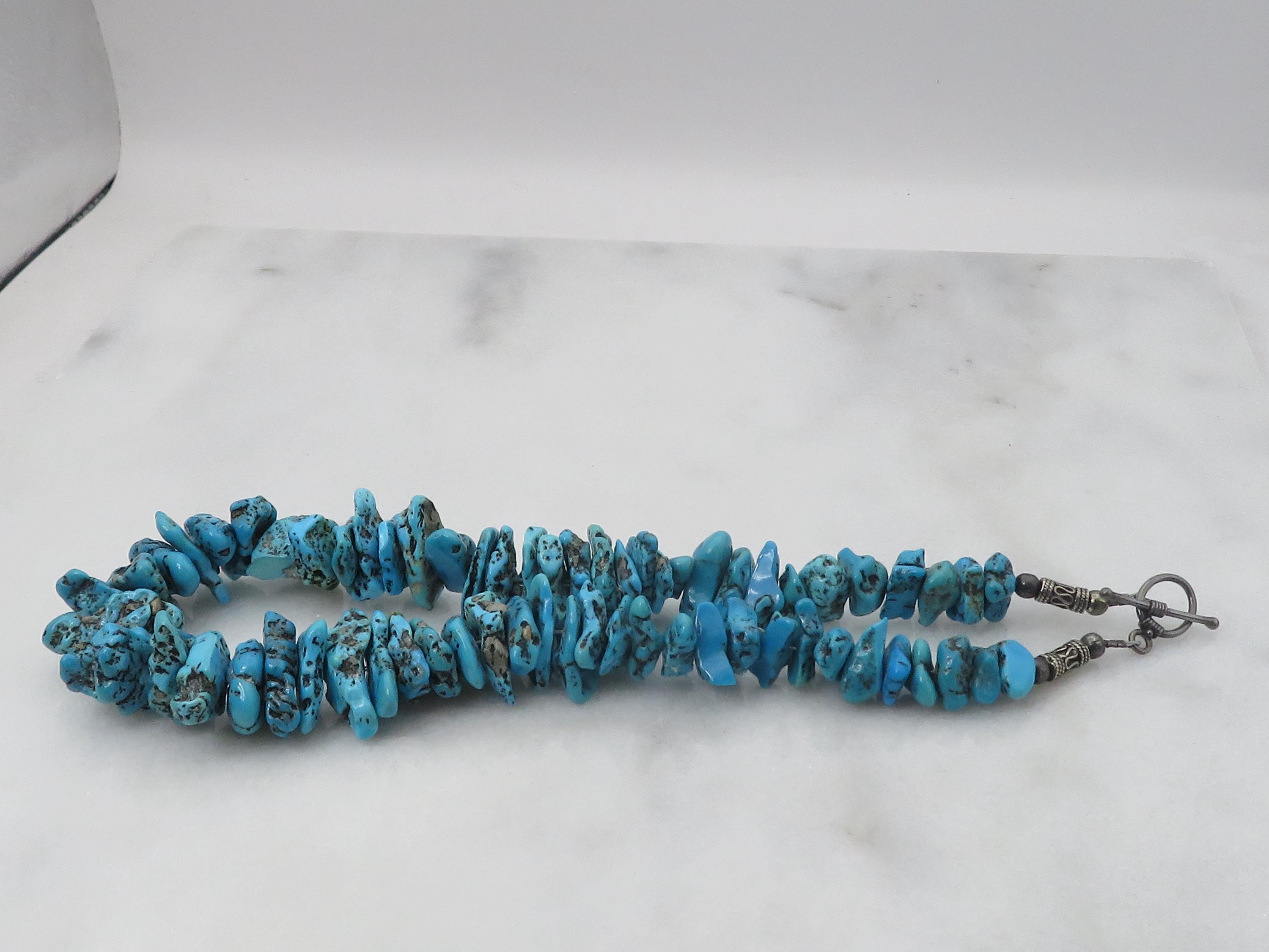 Vintage Navajo Sterling Silver Turquoise Chunks Necklace. 18 Inchs