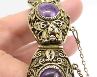 Antique Chinese Silver Vermeil Amethyst Filigree Bracelet.