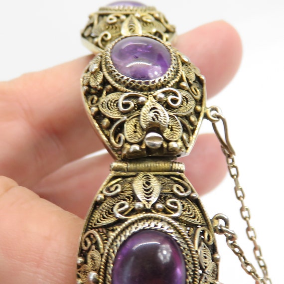 Antique Chinese Silver Vermeil Amethyst Filigree … - image 1