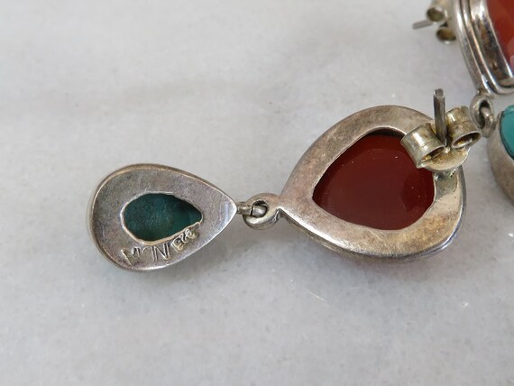 Vintage Sterling Carnelian Turquoise Dangle Earri… - image 3