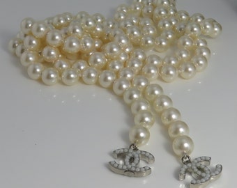 Vintage Chanel Pearl Necklace Lariat Strand 57 inchs.