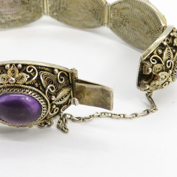 Antique Chinese Silver Vermeil Amethyst Filigree … - image 4