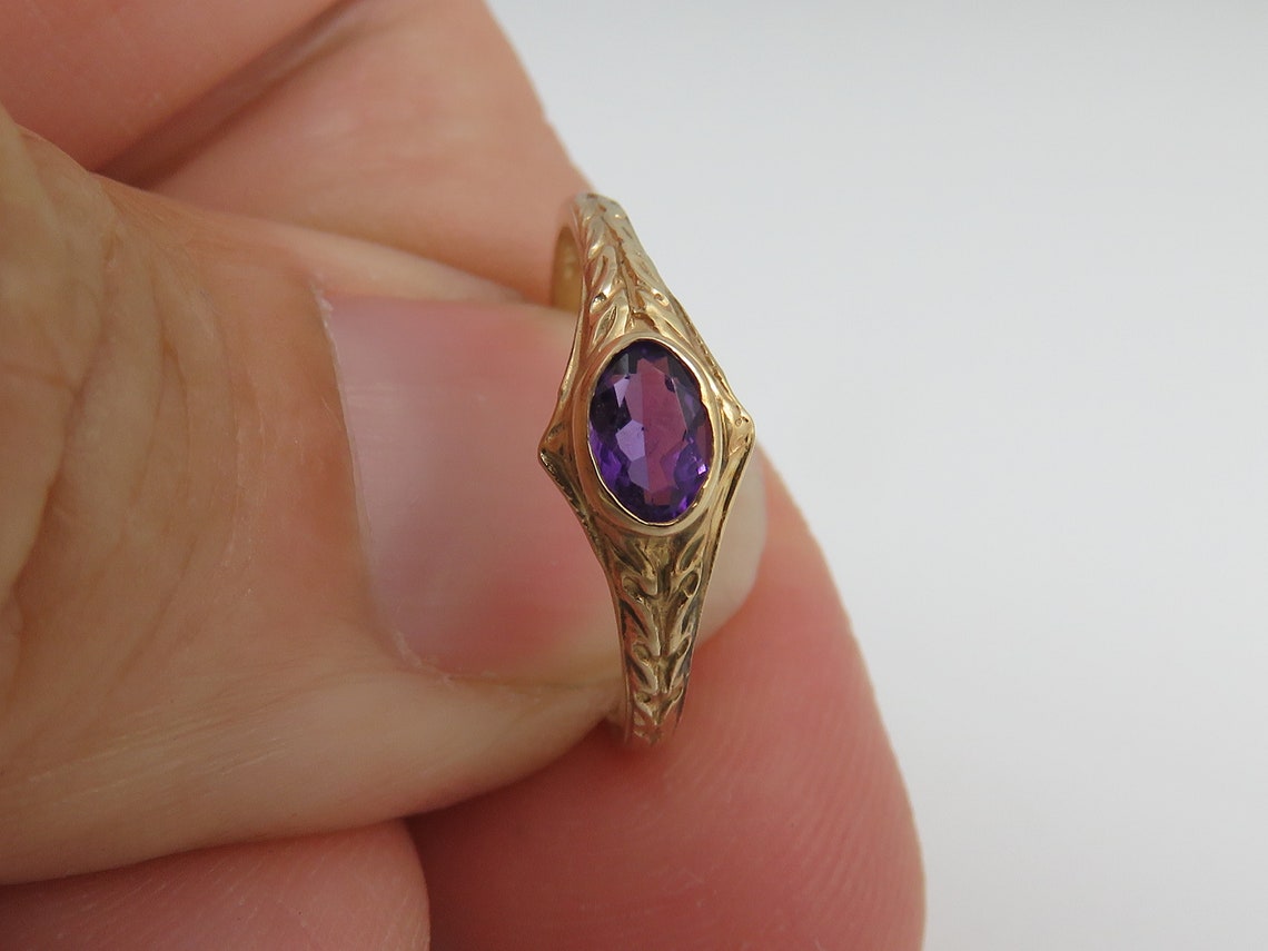 14k Vintage Amethyst Ring Pinky Ring. sz 3.5 Etsy