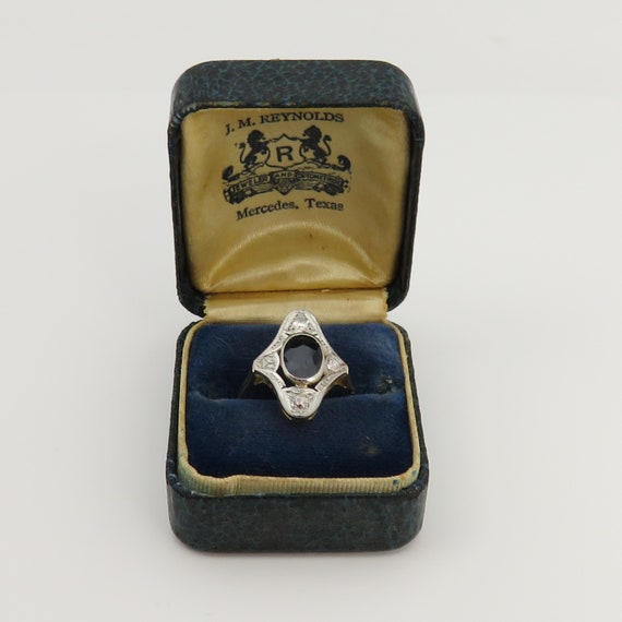 Antique 14k Platinum Top Sapphire Diamond Engagem… - image 3