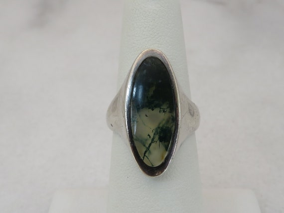 Vintage Sterling Silver Moss Agate Ring sz 6. - image 1