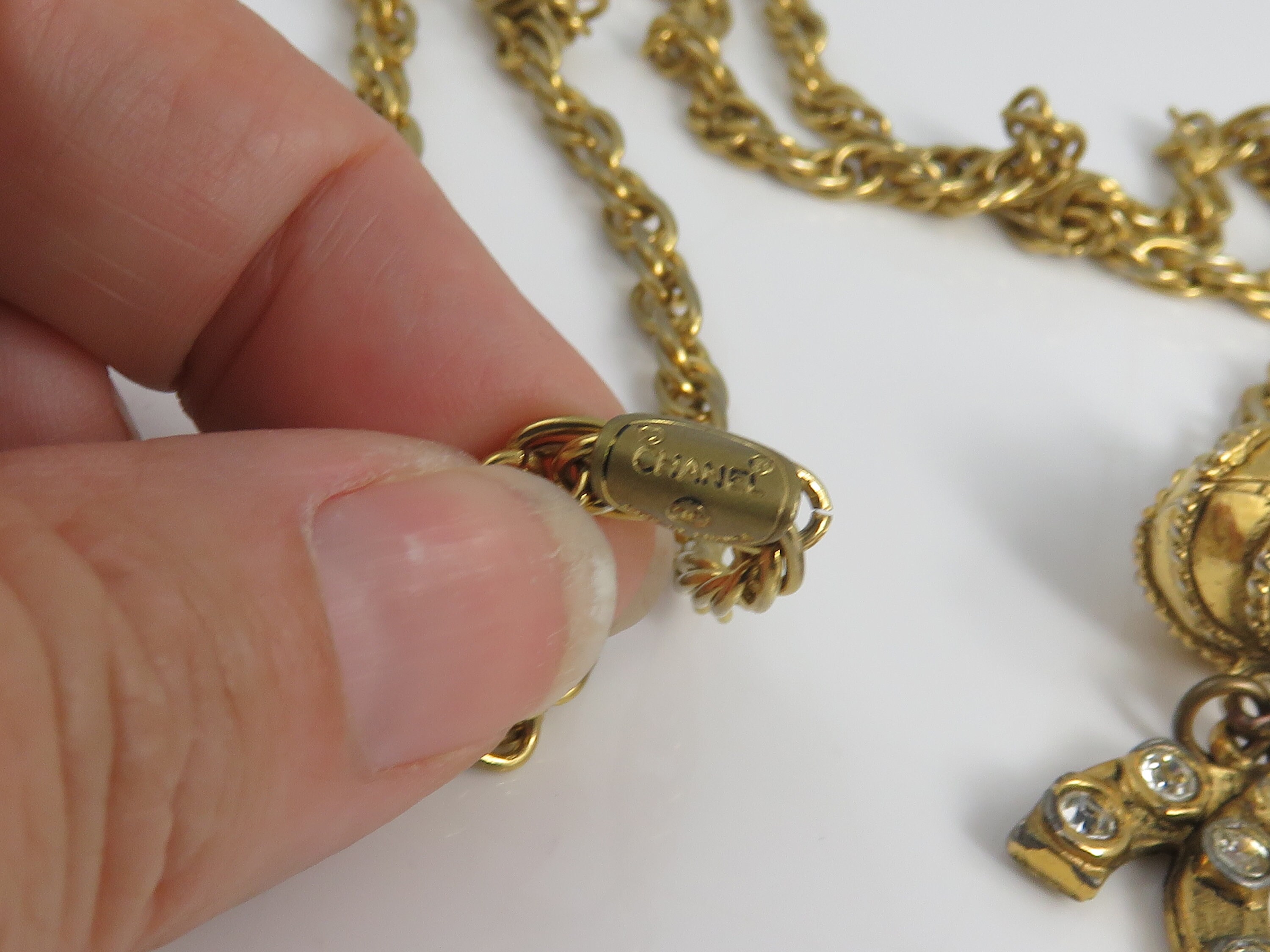 Vintage Chanel Long Necklace 70's Crystal CC Logo 32 Inchs Vintage Chanel Long Necklace 70's Crystal CC Logo 32 Inchs