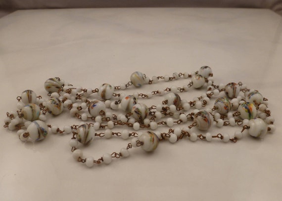 Estate Vintage Czech Art Glass Bead Necklace. 52 In