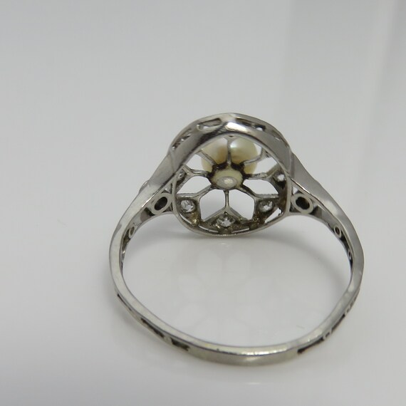 Edwardian Platinum Pearl Diamond Ring sz 6. - image 9