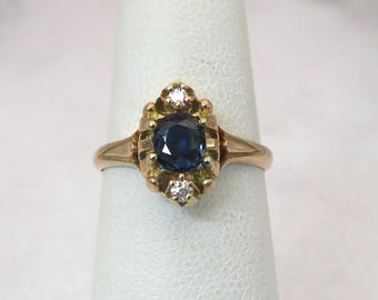 Vintage 14k Sapphire Diamond Wedding Ring. sz 5.5