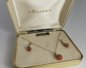 Vintage Gold Filled Necklace & Earrings Set, Floating Goldstone by Bojar