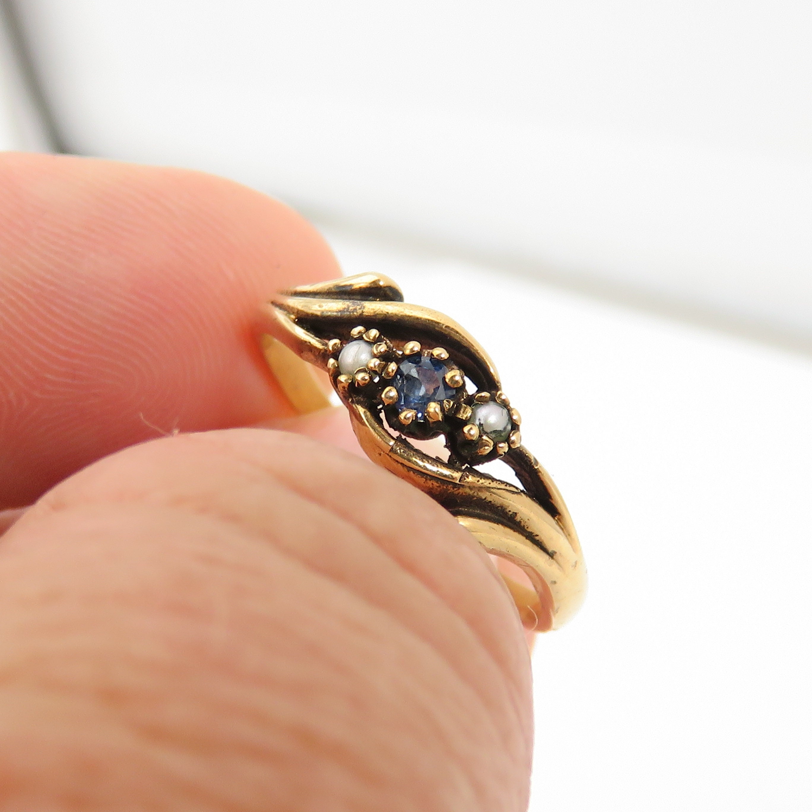 ヴィンテージ 14K ゴールド サファイア シード パール リング