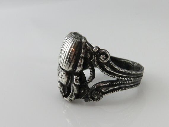 Vintage Egyptian Revival Scarab Sterling Silver R… - image 3