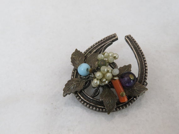 Victorian Silver Tone Horseshoe Brooch Pin. - image 1