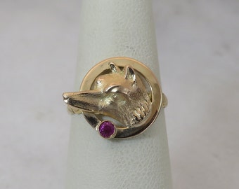 Vintage 14k Ruby Fox Face Ring. Stick Pin Conversion.sz 5.5.