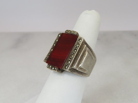 Art Deco Sterling Silver Carnelian Ring. sz 6.5. … - image 2