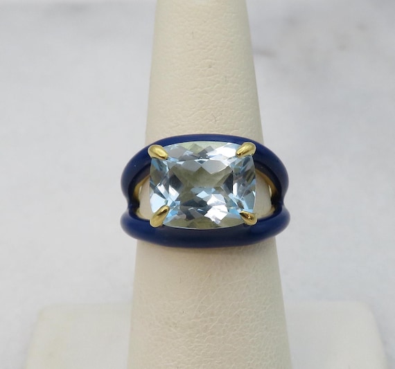 Rarities Sterling Silver Enamel Topaz Ring by Carol Brodie Sz