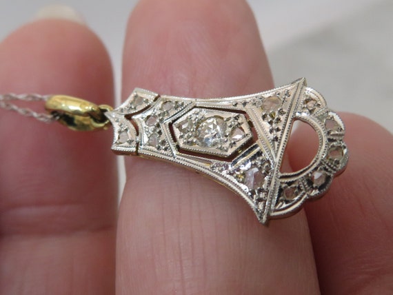 14k Art Deco Diamond Pendant Necklace. - image 3