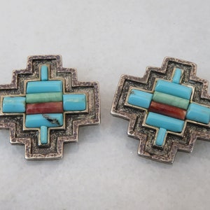 Vintage Sterling Silver Turquoise Navajo Clip Earrings.